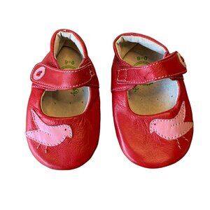 LIVIE AND LUCA Pio Pio Soft Crib Shoes Girls 0-6 Mary Jane Infant Red Bird Shoe